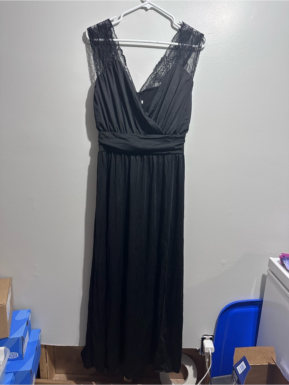 Black Lace V-Neck Maxi Dress Wrap Bodice Size XXL (1487)